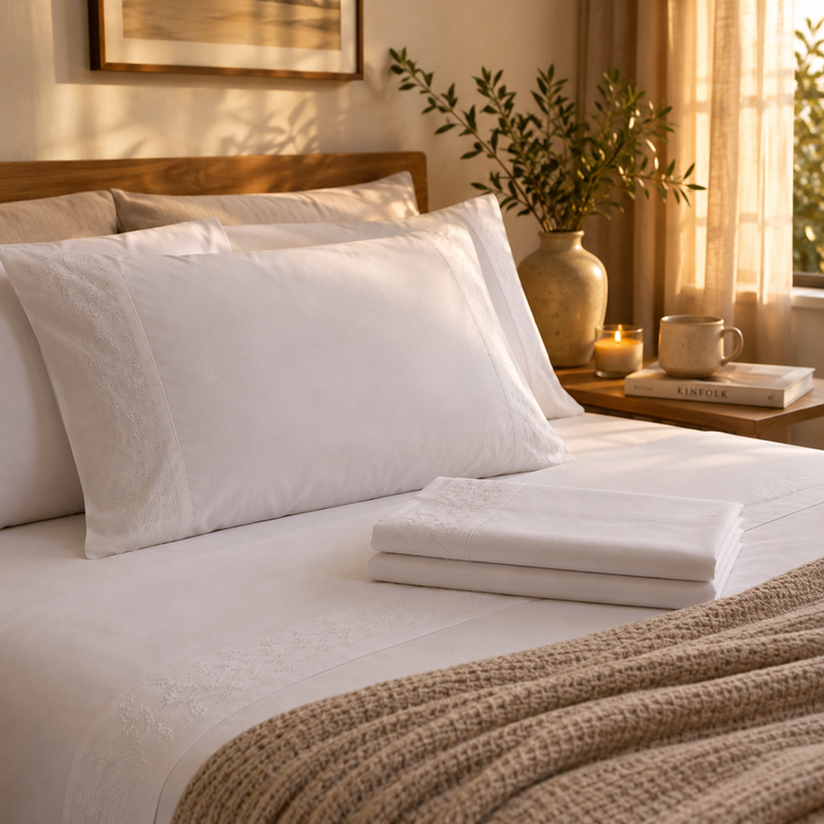 Conjunto de Lençóis BellaOrion BellaGoma em quarto elegante e acolhedor