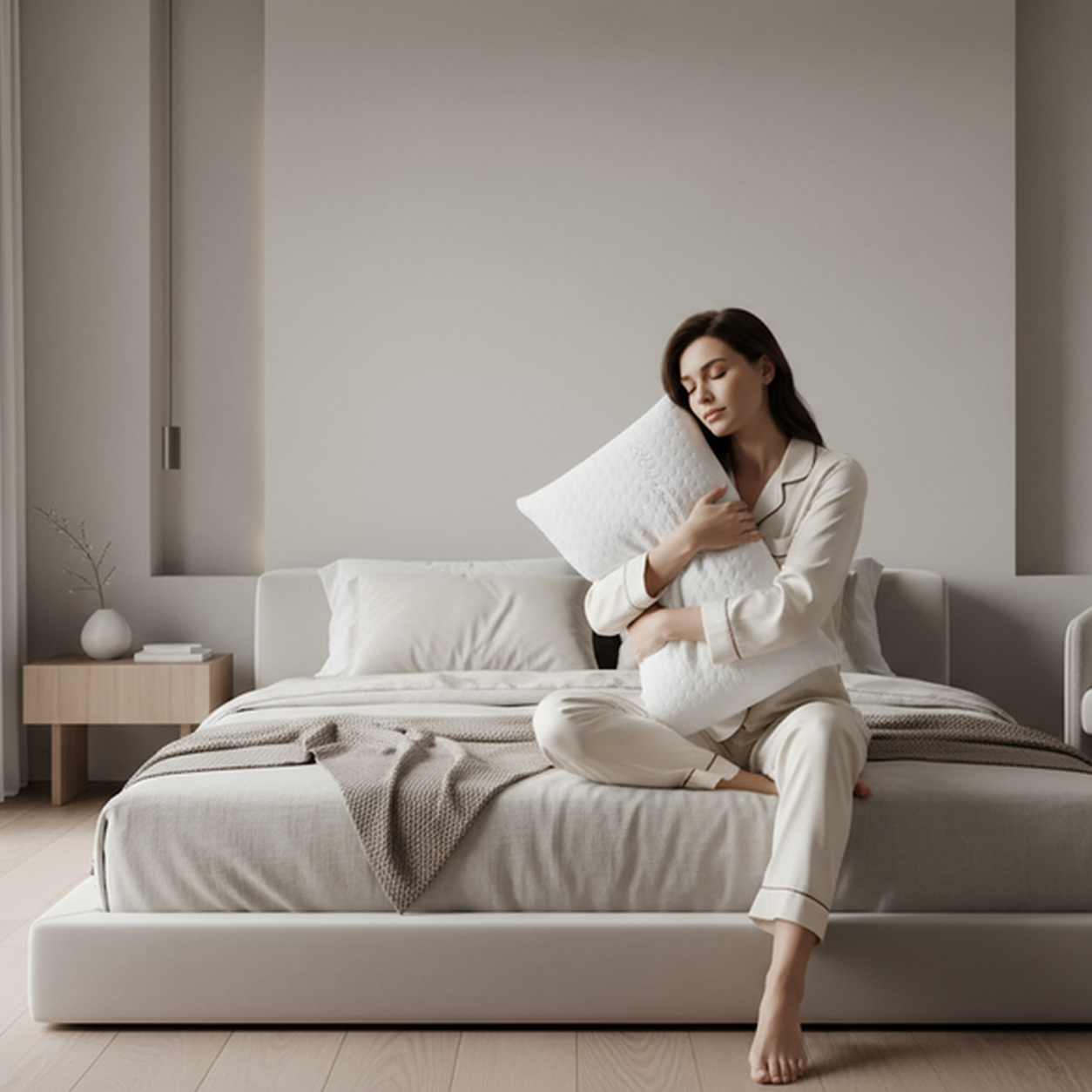 Almofada Blocos Visco BellaGoma num quarto em ambiente de descanso