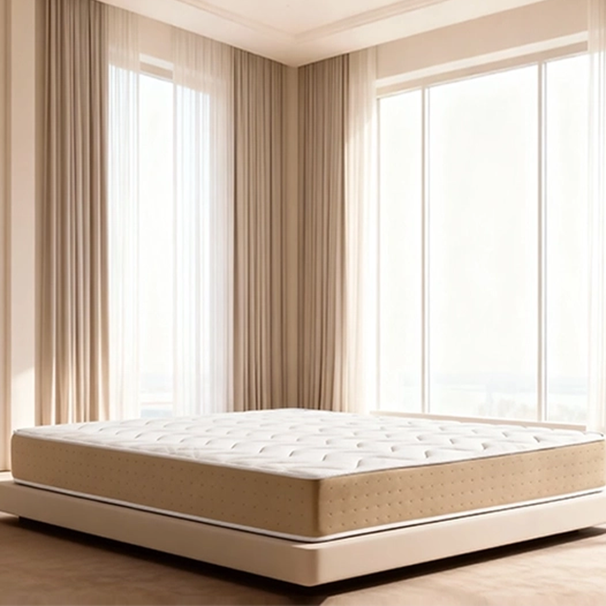 Colchão Florença BellaGoma sobre cama num quarto luminoso